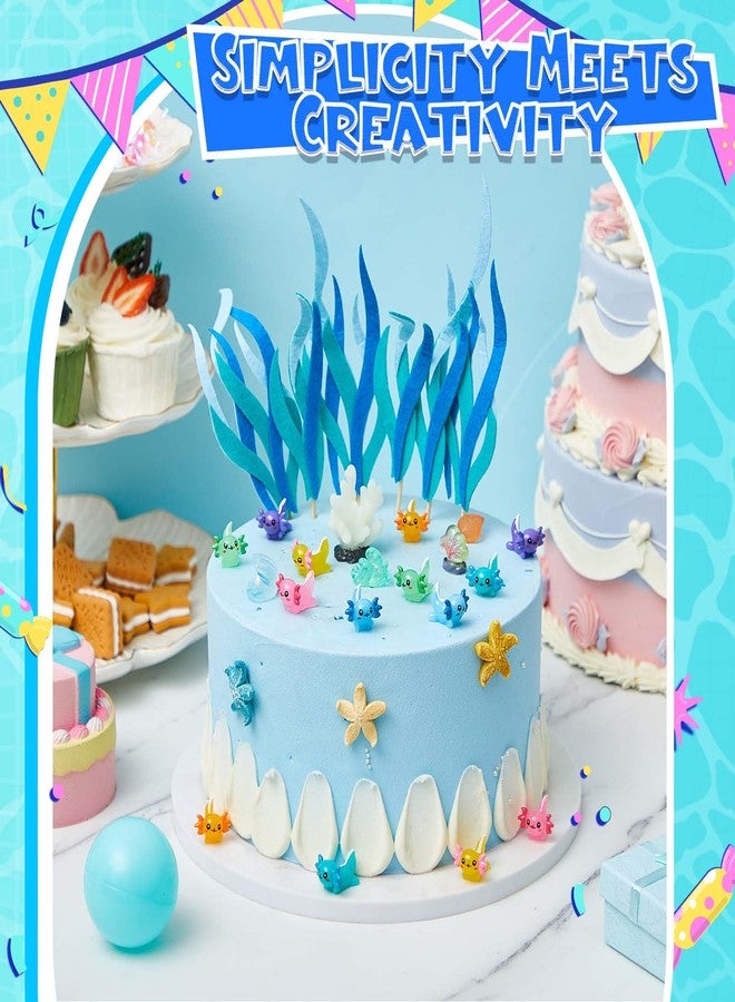 RoundFunny 26 Pcs Axolotl Birthday Decorations Supplies Include 1 Cake Topper 3 Bags Artificial Seagrass 22 Pcs Axolotl Cake Decorations for Ocean Party - Image 3